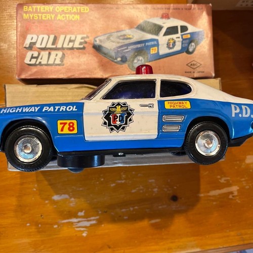 Battery Operated Tin Ford Capri Police Car Japan w/ Box Vintage Unused Rusty - Picture 4 of 8