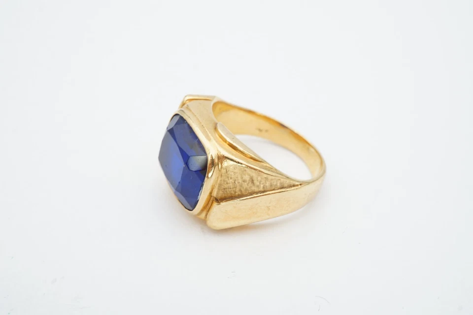 Anillo de espinela azul de oro amarillo de 10k creado en laboratorio talla 9,25 para hombre Foto 4 de 4