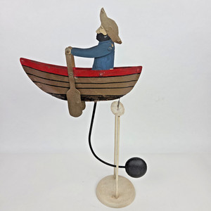Vintage Authentic Models Balance Toys Man Rowing Folk Art Decor
