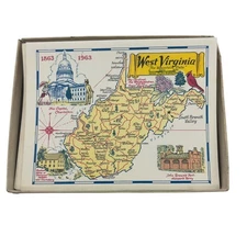 Vintage 1963 West Virginia Map Centennial Notecards Box Set Of 12 With Envelopes