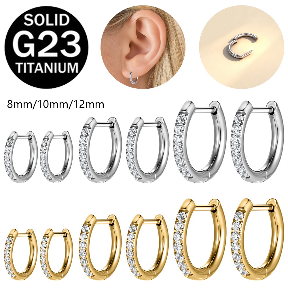 1 par de pendientes de aro de acero titanio 18G circonita cúbica oreja hélice cartílago piercing