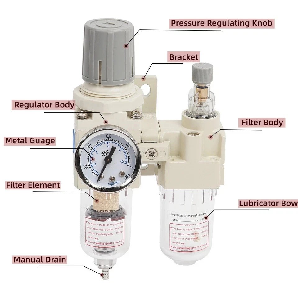 LokoCar 1/4" NPT Compressed Air Filter Regulator Water/Oil Trap Separator - Image 3 of 4