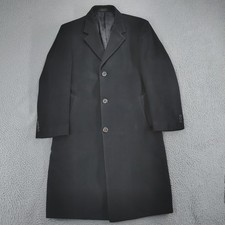 Chaps Coat Mens 44R Black Topcoat Overcoat 3 Button Lined Notch Lapel Back Vent