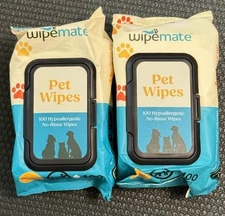 NEW Wipemate Pet Wipes - 2 Pack/  Total Of 200 Wipes Fragrance-free No Alcohol