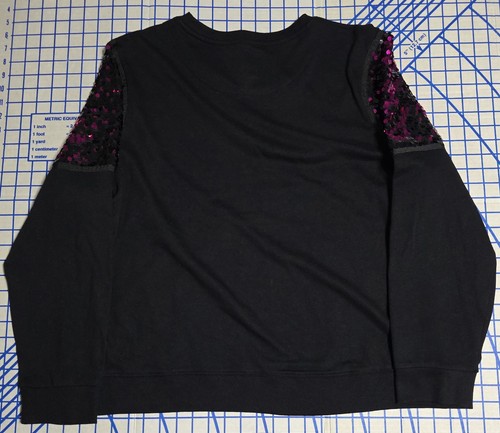 Women's DKNY Black Pink Sequin Long Sleeve Everywhere Sweatshirt Size XL - Picture 2 of 8