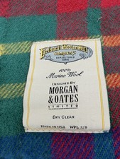 Faribault Woolen Mills Wool Plaid Fringe Blanket 64 x 52 USA Vtg Red Blue Green