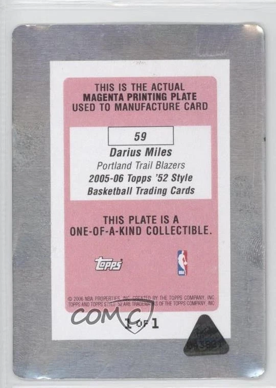 2005-06 Topps 1952 Style Printing Plate Magenta 1/1 Darius Miles #59 3c7 - Image 2 of 3