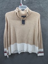 NWT Tommy Hilfiger Womens Medium 1/4 Zip Colorblock Mock Turtleneck Sweater