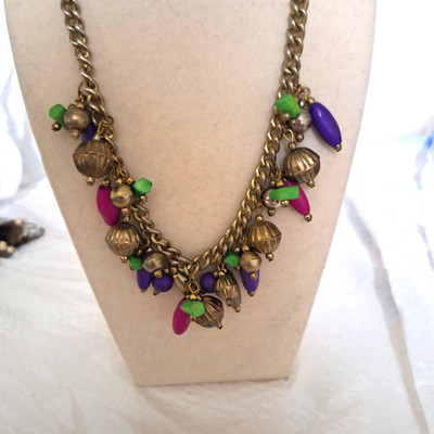 1950's Vintage Chain Women's Necklace Boho Beachy Cha-Cha Metallic Beaded 