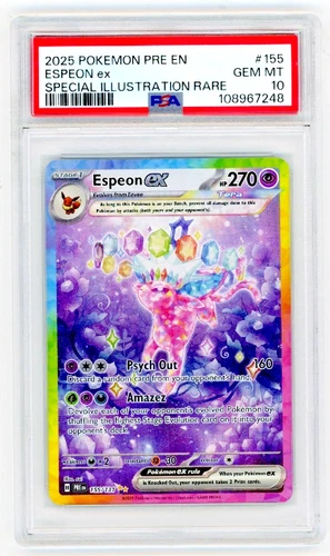 2025 Pokemon Prismatic Evolutions Espeon ex 155/131 SIR PSA 10