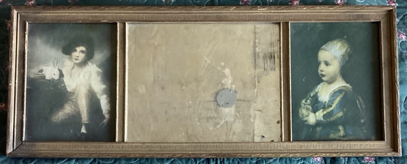 Vintage Mirror Three Panels Two Prints Images Of The Children On The Sides