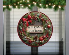Door Wreath Sign: Welcome Message Aluminum, Weatherproof