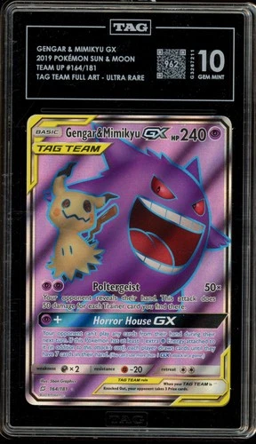 Pokemon Gengar & Mimikyu GX Team Up Full Art #164 TAG 10 Gem Mint