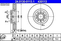 2X ATE Bremsscheibe 24.0130-0113.1 FüR Audi Seat