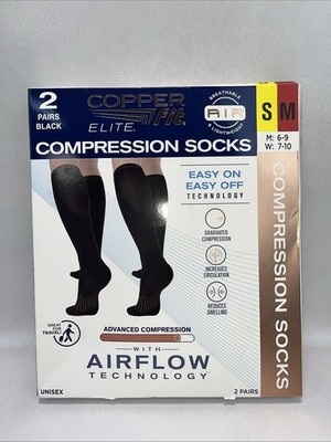 Copper Fit Elite Compression Socks 2PK S/M Easy On Easy Off Advanced Compression