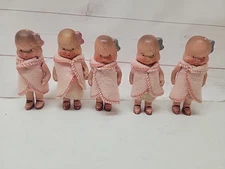 Vintage Miniature Quints Quintuplet 4" Porcelain Dolls Japan
