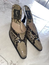 Fortuna Valentino Beige Brown Python Snake Skin Slip On Mules 3.5” Heel Size 38