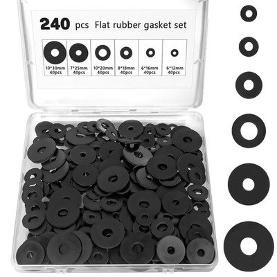 240 Pcs Rubber Washers Assortment Kit 6 Sizes Gaskets Bolts Faucets Screws Plain