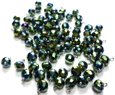84 Blue -Green Metallic Czech 8x6mm Rondelles Faceted Glass Beads w /Jump Rings