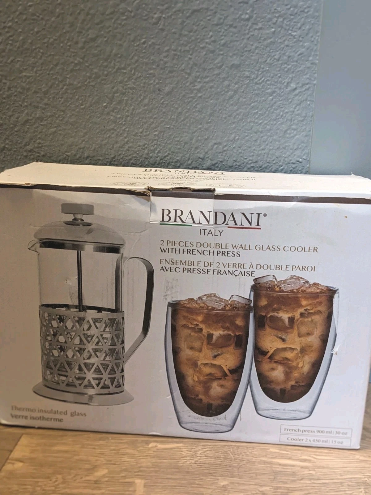 French Press Coffee Maker & Double Wall Cup Set - BRANDANI ITALY
