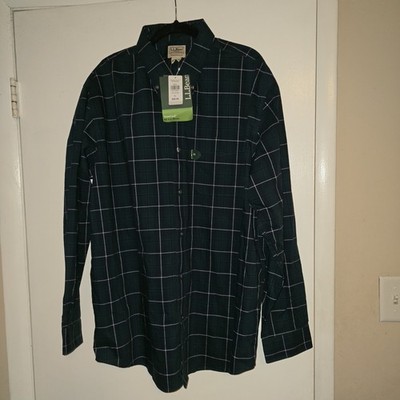 LL Bean Wrinkle Free Kennebunk Sport Shirt Green Douglas Men's XL NWT