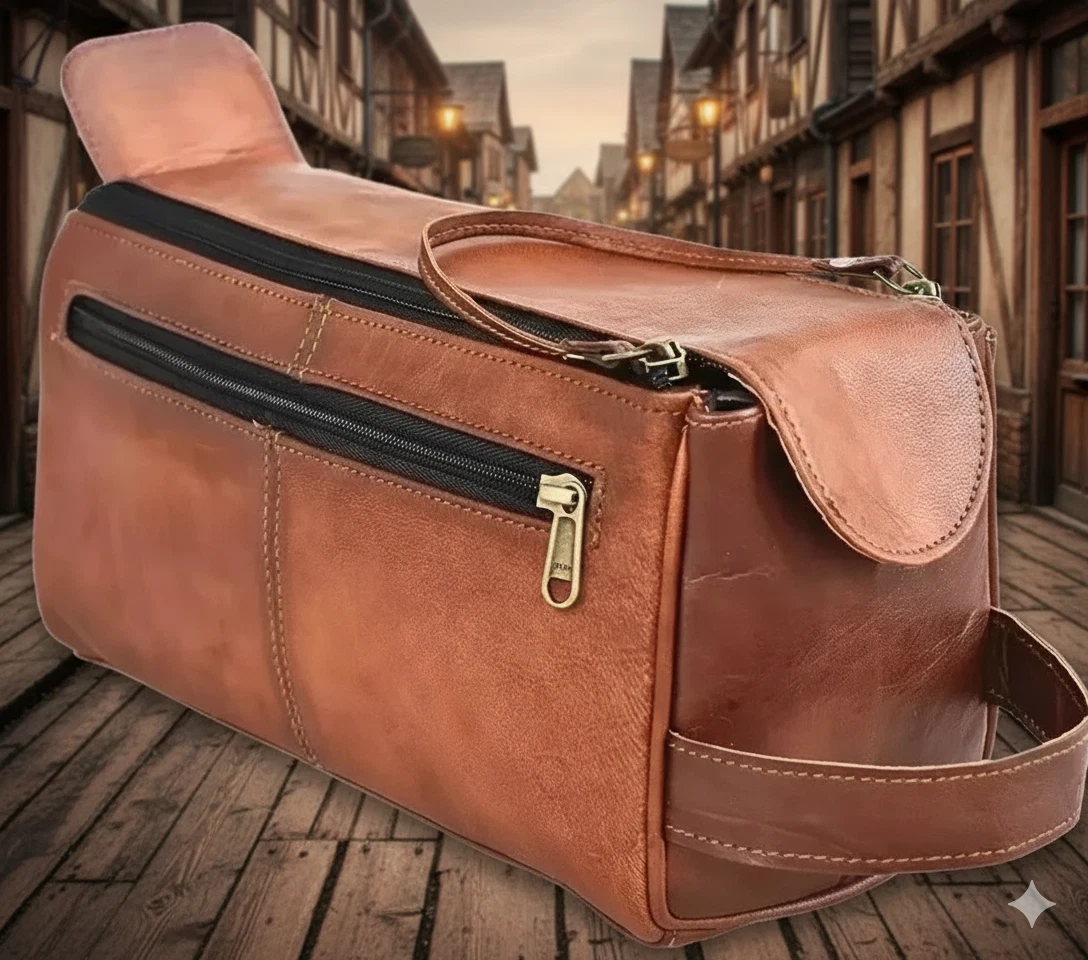 Vintage Genuine Goat Toiletry Bag Kit Case Men Women