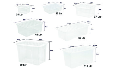 4L/25L/32L/45L/62L/80L/110L klein-extra groß klar Kunststoff Aufbewahrungsbox mit Deckel