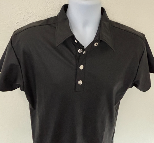 Honour Poloshirt Herren Schwarz Kunstleder Gummi Kurzarm Knopf - Bild 4 von 17