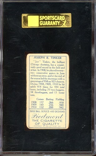 1911 T205 Piedmont Cigarettes Béisbol Joe Tinker SGC 2 - Imagen 2 de 2