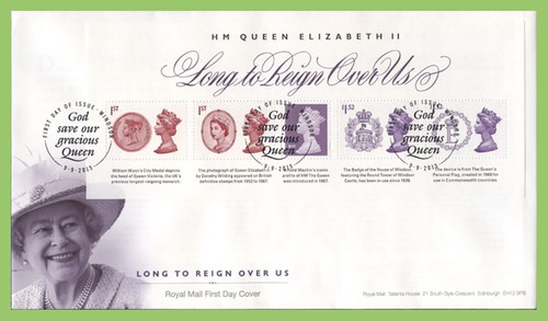 G.B. 2015 Long to Reign M/S on u/a Royal Mail First Day Cover, Windsor