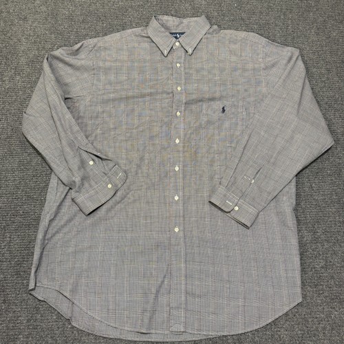 Ralph Lauren Hemd Herren 2XLT grau kariert Knopfleiste Langarm Baumwolle leicht