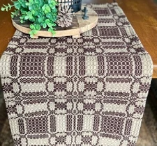 New Primitive Chocolate Brown Tan COVERLET TABLE RUNNER Woven Topper 56"