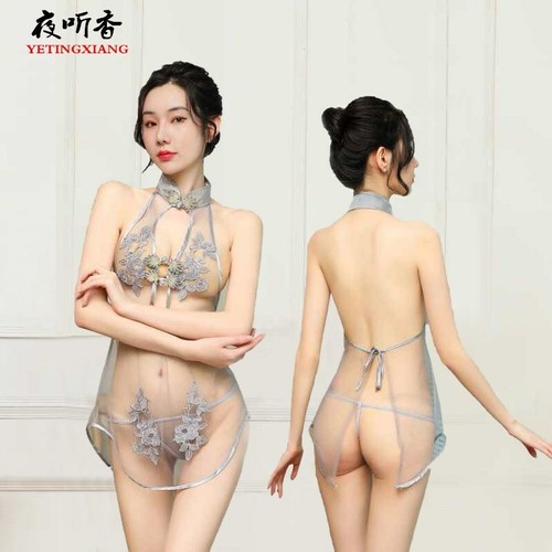 Sexy Underwear Lace Slit Mesh Perspective Classical Embroidery Cheongsam Suit - Picture 2 of 14