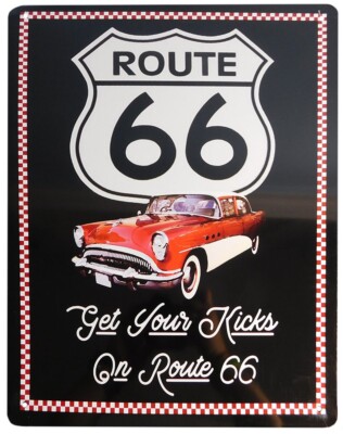 Route 66 Get Your Kicks On Route 66 Black 12''x16'' Metal Sign
