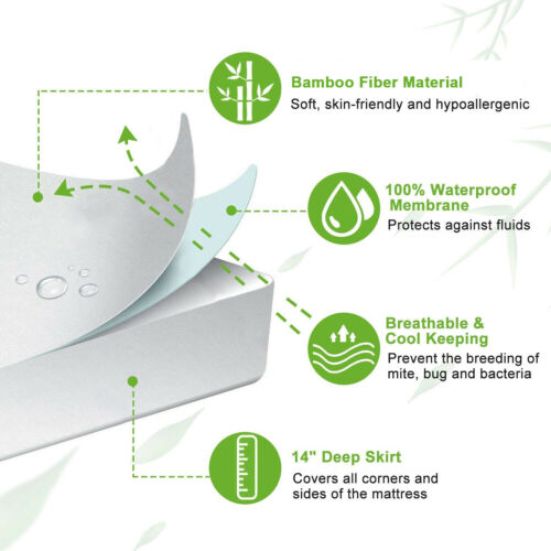 Bamboo Waterproof Mattress Protector Matress Cover Single King Queen Double Bed - Picture 2 of 21