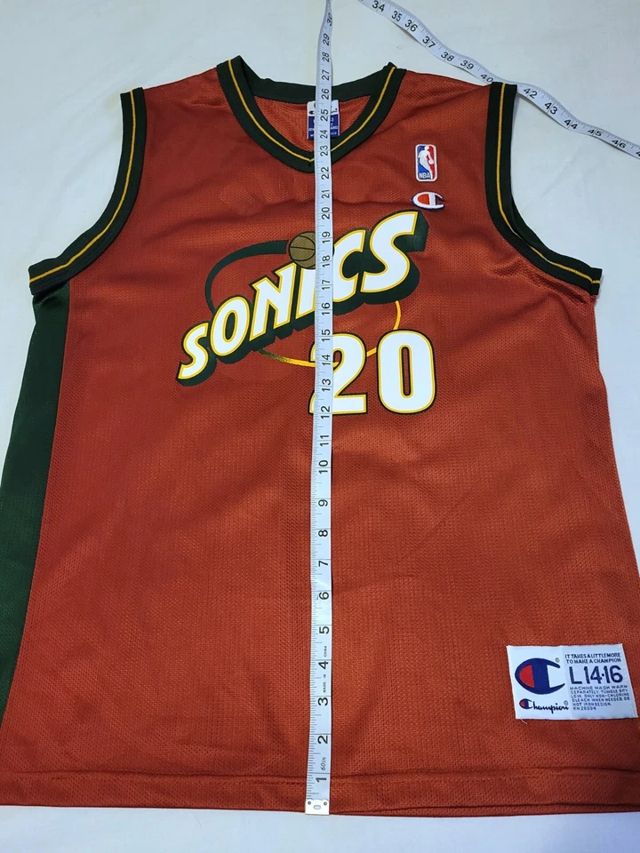 Camiseta RARA DEADSTOCK Campeón Gary Payton #20 Seattle Sonics ROJA JUVENIL L 14-16 Foto 3 de 4
