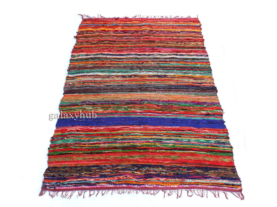 4X6 Ft Floor Rug Multi Burgundy Chindi Rug 3X5 Ft Cotton Chindi Rug Floor Runner - Image 3 of 4