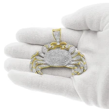 3.29 ctw Diamond Crab Cancer Zodiac Sign Mens Pendant 10k Yellow Gold