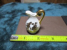 Vintage Dollhouse Miniature White Porcelain Pitcher W/ Gold Trim Japan