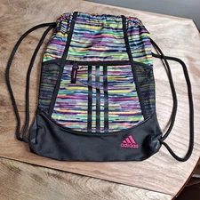 Adidas Alliance II Sackpack Black/Hot Pink/Multicolor Drawstring Bag EUC