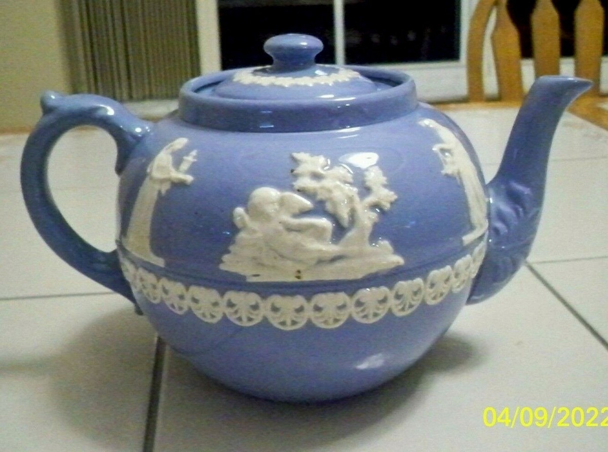 Gibsons England White Relief Classic Designs on Blue Wedgwood 
