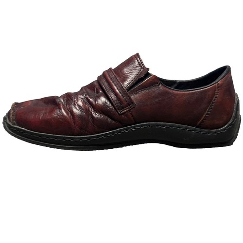 Zapatos cómodos mocasín Rieker antiestrés rojo/marrón de cuero para mujer 38 EE. UU. talla 7 - Imagen 2 de 14