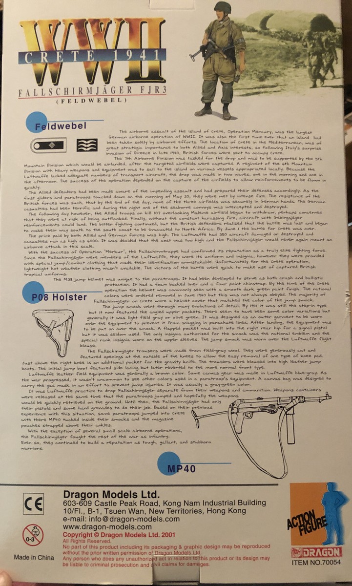 DRAGON 1/6 SCALE WWII GERMAN SIEGFRIED FALLSCHIRMJAGER CRETE 1941