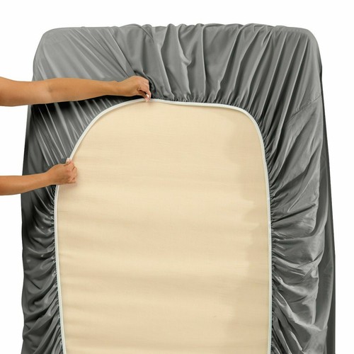 Juego de sábanas talla queen gris color liso 1000 hilos de algodón egipcio - Imagen 2 de 8