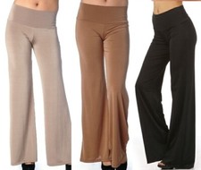 Stretch Knit Foldover Waist Wide Leg Gaucho Palazzo Long Pants Slacks