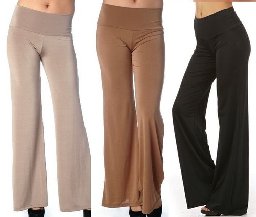 Stretch Knit Foldover Waist Wide Leg 
