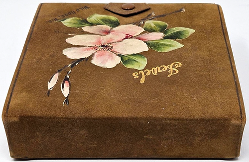 Wild Rose Wisconsin Antique Hand Painted Leather Jewels Jewelry Box Souvenir VTG - Picture 4 of 9