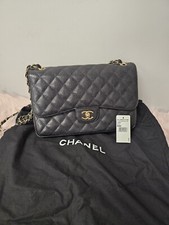 Chanel Jumbo Black Caviar Leather Double Flap Chain Shoulder Bag