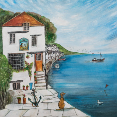 Joe Ramm - Dog and Anchor - 30 x 30cm Canvas Print Wall Art WDC91582