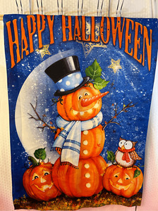 Ellie Record Halloween Snowman Flag Double Sized 27x39"